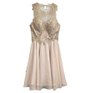 Faviana Cream and Gold Lace Dress 8